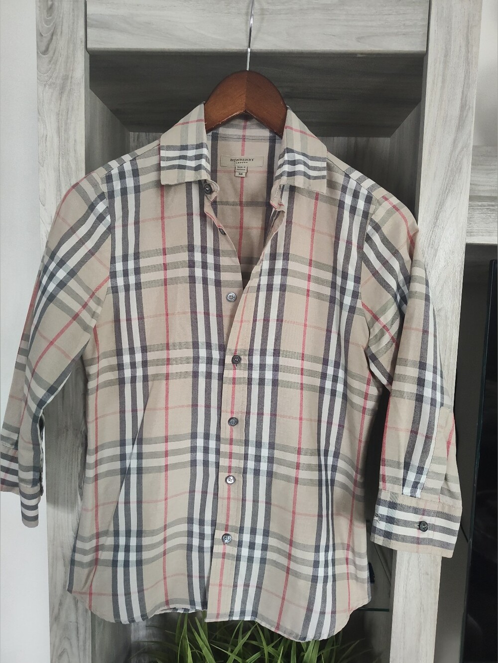 Burberry Tan Plaid Cotton Button-Down Shirt SZ XS Used Good Condition